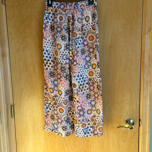 Anthropologie Geometric Print Wide Leg Pants Orange Purple Multi Size 2P - Picture 2 of 10